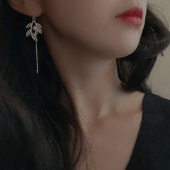 Handmade Sterling Silver Filigree Willow Leaf & Freshwater Pearl Earrings - Daoan Silver Filigree Craft