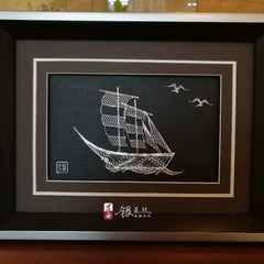 Handmade Silver Silk Painting of a Sailboat – Traditional Chinese Chengdu Daoan Silver Filament Craft | Cultural Heritage Art