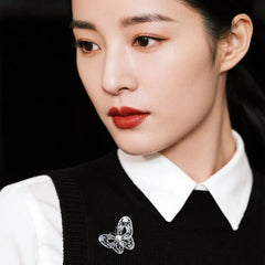 Handmade Sterling Silver Butterfly Brooch - Silver Flower Silk Intangible Cultural Heritage, Original Design