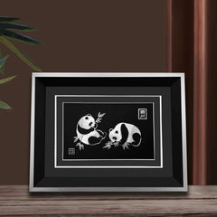 Handmade Double Panda Silver Silk Painting – Traditional Chinese Chengdu Dao'an Silver Filament Craft | Cultural Heritage Art