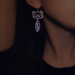 Handmade Panda Earrings - Chengdu Silver Flower Silk, Sichuan Intangible Cultural Heritage with Guochao Charm