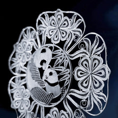 Handmade Sterling Silver Panda Mother and Son Plate – Traditional Chinese Chengdu Dao'an Silver Filament Craft | Cultural Heritage Art