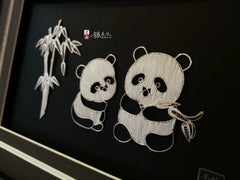 Handmade Cartoon Double Panda Silver Silk Painting – Traditional Chinese Chengdu Dao'an Silver Filament Craft | Cultural Heritage Art
