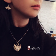 Handmade Sterling Silver Ginkgo Biloba Pendant Necklace - Original Design for Women, Light Luxury Niche Gift