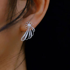 Handwoven Sterling Silver Angel Wings Earrings - Intangible Cultural Heritage, Small, Simple, Fashionable & Anti - Allergy for Women