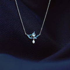 Handmade Original Filigree Enamel Orchid Pendant Necklace Inlaid with Natural Freshwater Pearl for Women - Dao'an Silver Silk Intangible Cultural Heritage