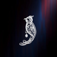Handmade Sterling Silver Bird Brooch Pendant – Silver Flower Silk Intangible Cultural Heritage, Original Design
