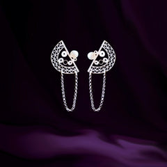 Handmade Sterling Silver Silver Silk Folding Fan Earrings - Original Design, Fringed Stud Earrings, Ideal Qixi Festival Gift for Girlfriends