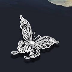 Handmade Dao'an Silver Filigree Brooch - Pendant with Inlaid Natural Freshwater Pearl – Traditional Chinese Intangible Cultural Heritage Art