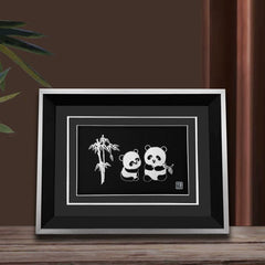 Handmade Cartoon Double Panda Silver Silk Painting – Traditional Chinese Chengdu Dao'an Silver Filament Craft | Cultural Heritage Art