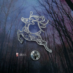 Handmade Sterling Silver Brooch - Dao'an Silver Silk Elk Design, Intangible Cultural Heritage Art