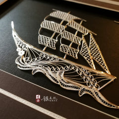 Handmade Silver Silk Painting of a Sailboat – Traditional Chinese Chengdu Daoan Silver Filament Craft | Cultural Heritage Art