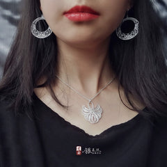 Handmade Blue and White Porcelain Sterling Silver Earrings – Traditional Chinese Dao'an Silver Flower Silk Craft | Cultural Heritage Art