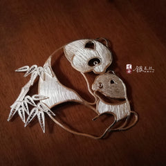 Handmade Mother and Son Panda Silver Silk Painting Ornament – Traditional Chinese Chengdu Dao'an Silver Filament Craft from Sichuan | Cultural Heritage Art
