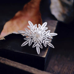 Handmade Sterling Silver Snowflake Brooch - Silver Flower Silk, Intangible Cultural Heritage Art