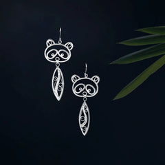 Handmade Panda Earrings - Chengdu Silver Flower Silk, Sichuan Intangible Cultural Heritage with Guochao Charm