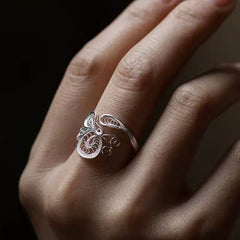 Handmade Original Butterfly - designed Silver Ring for Women - Dao'an Silver Flower Silk Intangible Cultural Heritage, Adjustable Opening