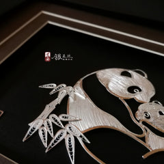Handmade Mother and Son Panda Silver Silk Painting Ornament – Traditional Chinese Chengdu Dao'an Silver Filament Craft from Sichuan | Cultural Heritage Art