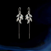 Handmade Sterling Silver Filigree Willow Leaf & Freshwater Pearl Earrings - Daoan Silver Filigree Craft