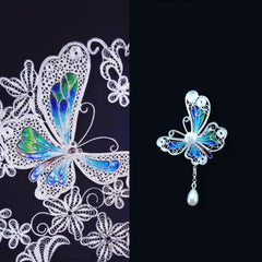 Handmade Silver Silk Butterfly Pendant Brooch – Inlaid with Natural Freshwater Pearl & High-Temperature Enamel | Dao'an's Intangible Cultural Heritage Art