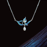 Handmade Original Filigree Enamel Orchid Pendant Necklace Inlaid with Natural Freshwater Pearl for Women - Dao'an Silver Silk Intangible Cultural Heritage