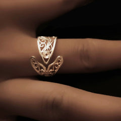 Handmade Sterling Silver Fish Ring - Silver Flower Silk Craft, Exquisite Hollow Retro Opening, Fashionable & Niche