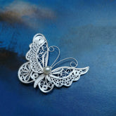 Handmade Butterfly Brooch with Natural Freshwater Pearl - Dao'an Silver Filament Court Filament, Intangible Cultural Heritage Collection