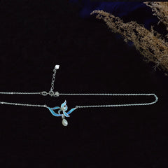 Handmade Original Filigree Enamel Orchid Pendant Necklace Inlaid with Natural Freshwater Pearl for Women - Dao'an Silver Silk Intangible Cultural Heritage