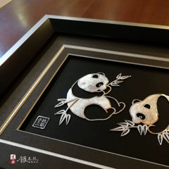 Handmade Double Panda Silver Silk Painting – Traditional Chinese Chengdu Dao'an Silver Filament Craft | Cultural Heritage Art