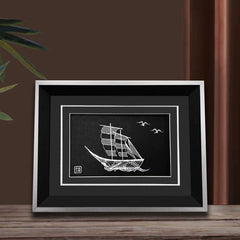 Handmade Silver Silk Painting of a Sailboat – Traditional Chinese Chengdu Daoan Silver Filament Craft | Cultural Heritage Art