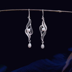 Handmade Sterling Silver Earrings with Natural Freshwater Pearls - Dao'an Silver Filigree Intangible Cultural Heritage, Simple & Elegant