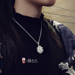 Handmade Dao'an Silver Flower Silk Pendant with Natural Freshwater Pearl - Intangible Cultural Heritage Art