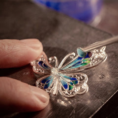 Handmade Silver Silk Butterfly Pendant Brooch – Inlaid with Natural Freshwater Pearl & High-Temperature Enamel | Dao'an's Intangible Cultural Heritage Art