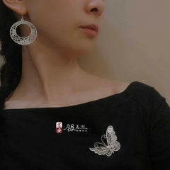 Handmade Butterfly Brooch with Natural Freshwater Pearl - Dao'an Silver Filament Court Filament, Intangible Cultural Heritage Collection