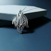 Handmade Silver Leaf Pendant - Silver Brushed & Filigree Craft, National Intangible Cultural Heritage Gift