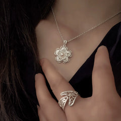 Handmade Sterling Silver Pendant Necklace with Freshwater Pearl - Intangible Cultural Heritage Filament Craft, Niche Temperament & Versatile, Ideal for Female Birthday Gift