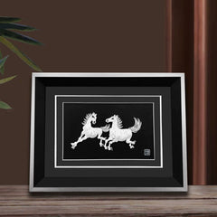 Handmade Silver Silk Painting of Xu Beihong's Double Horses – Traditional Chinese Chengdu Silver Filigree Craft | Cultural Heritage Art