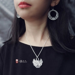 Handmade Blue and White Porcelain Sterling Silver Earrings – Traditional Chinese Dao'an Silver Flower Silk Craft | Cultural Heritage Art