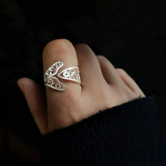Handmade Sterling Silver Fish Ring - Silver Flower Silk Craft, Exquisite Hollow Retro Opening, Fashionable & Niche