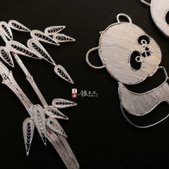 Handmade Cartoon Double Panda Silver Silk Painting – Traditional Chinese Chengdu Dao'an Silver Filament Craft | Cultural Heritage Art
