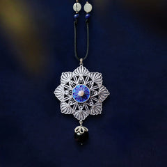 Handmade Court Silk Enamel Filigree Necklace Pendant with Freshwater Pearl Mandala Group Flower – Traditional Chinese Intangible Cultural Heritage Art