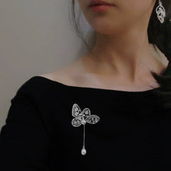 Handmade Dao'an Silver Filigree Butterfly & Natural Freshwater Pearl Dual-purpose Brooch Pendant - Intangible Cultural Heritage