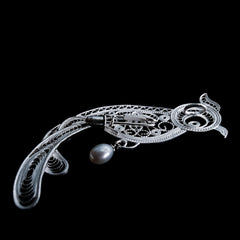 Handmade Sterling Silver Bird Brooch Pendant – Silver Flower Silk Intangible Cultural Heritage, Original Design
