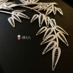 Handmade Sterling Silver "High Bamboo" Ornament – Traditional Chinese Silver Flower Silk Craft | Cultural Heritage Art
