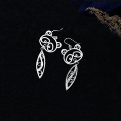 Handmade Panda Earrings - Chengdu Silver Flower Silk, Sichuan Intangible Cultural Heritage with Guochao Charm