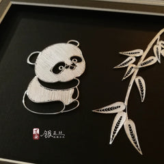 Handmade Panda Silver Silk Painting – Traditional Chinese Chengdu Dao'an Silver Filament Craft | Cultural Heritage Art