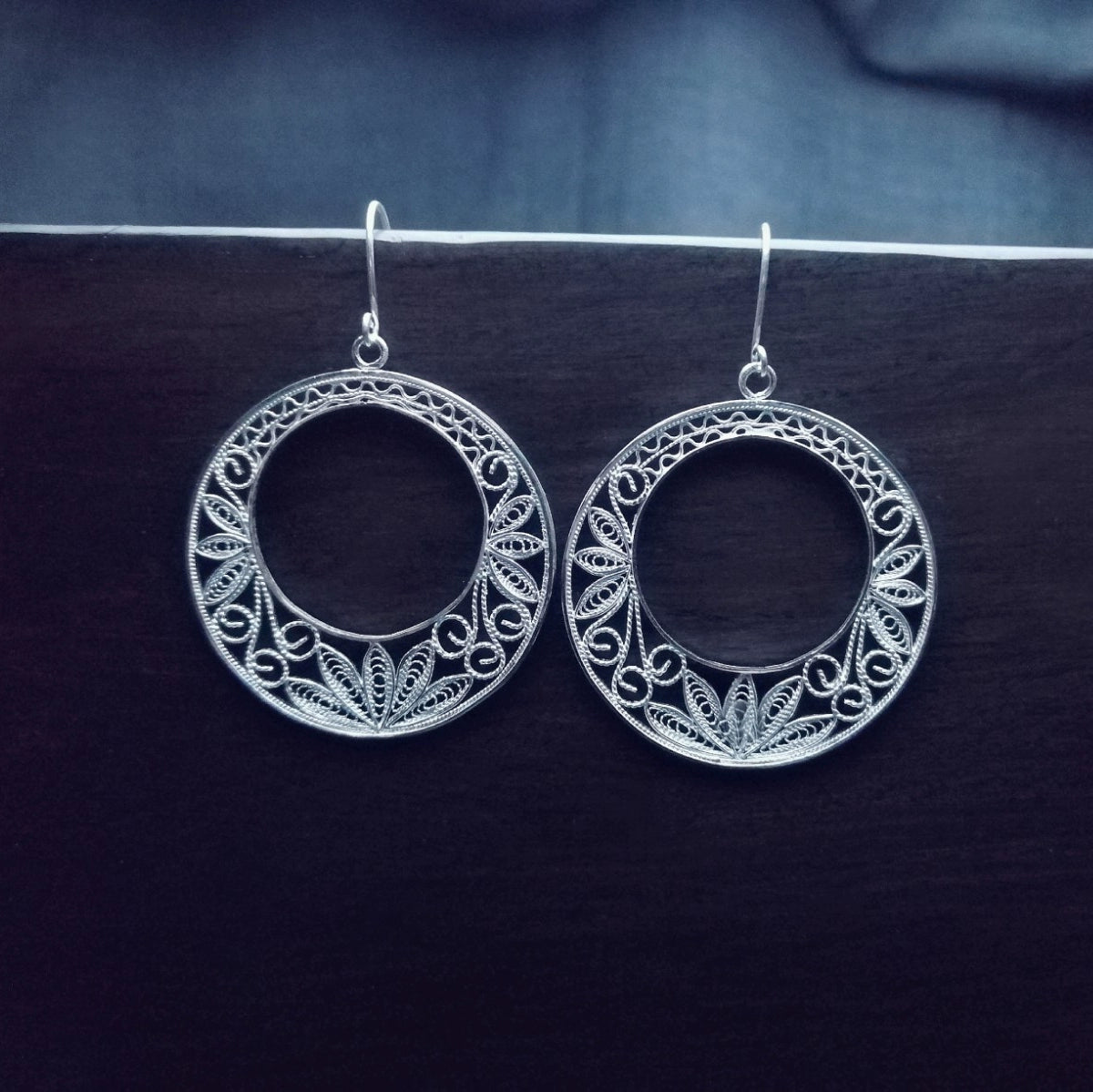 Handmade Blue and White Porcelain Sterling Silver Earrings – Traditional Chinese Dao'an Silver Flower Silk Craft | Cultural Heritage Art