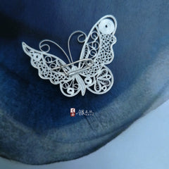 Handmade Butterfly Brooch with Natural Freshwater Pearl - Dao'an Silver Filament Court Filament, Intangible Cultural Heritage Collection