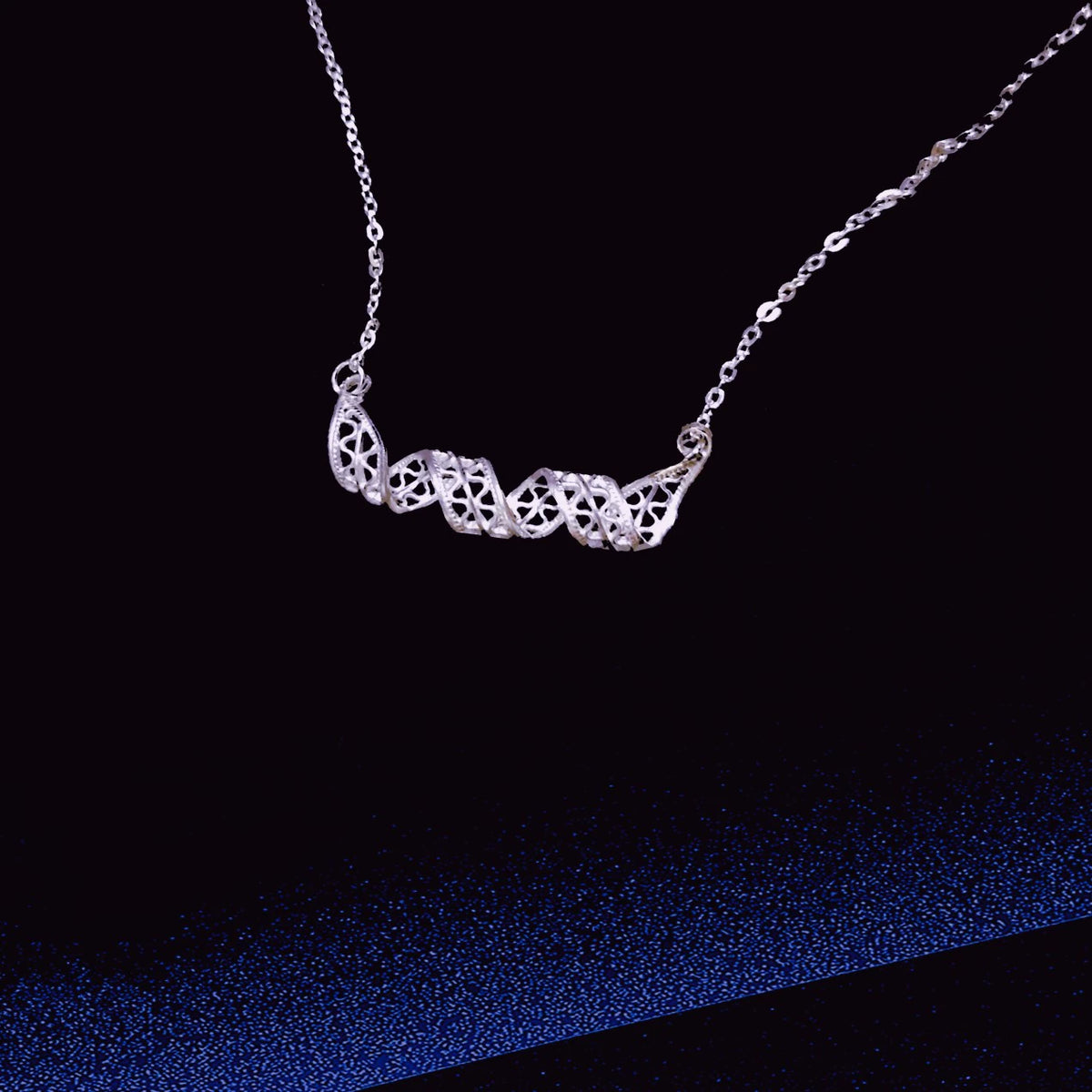 Handmade Sterling Silver Filigree Necklace with Water - wave 3D Design - Silver Flower Silk Intangible Cultural Heritage, Niche Fashion for Women, Ideal Gift