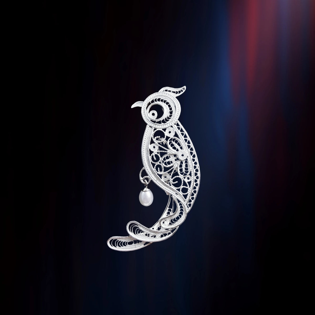 Handmade Sterling Silver Bird Brooch Pendant – Silver Flower Silk Intangible Cultural Heritage, Original Design